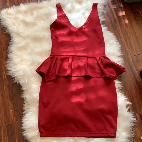 Poof Couture Dresses & Skirts - POOF COUTURE Red peplum dress w/ back zip